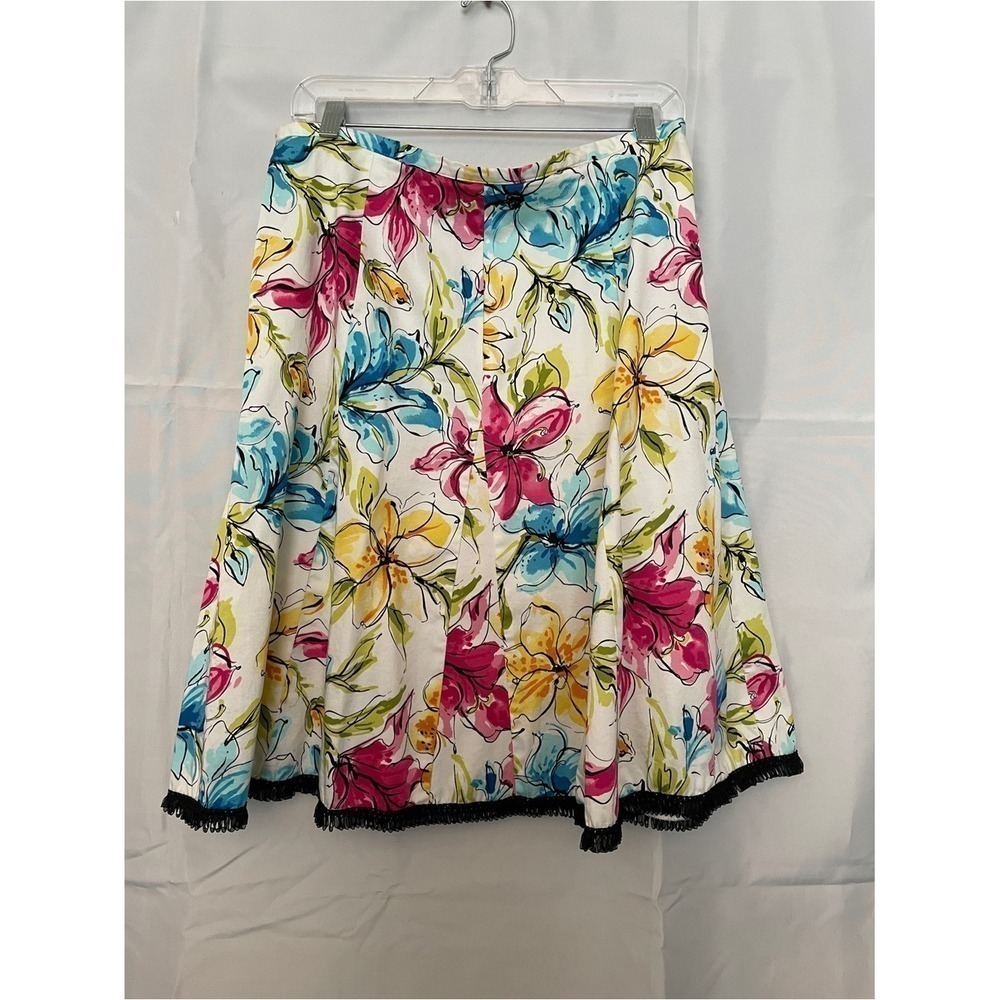 M.D.L. New York Floral Flowy Skirt in White with Pink, Blue & Yellow Flowers